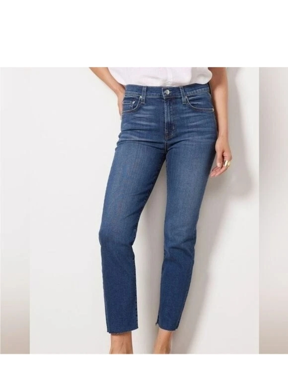 Anthropologie Edwin Women's High-Rise Straight Jeans in Medium Blue